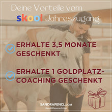 Laden Sie das Bild in den Galerie-Viewer, 🐎☯🥳 MEGA Doppel-Bundle: Skool-JAHRES-Zugang zur umfassenden Pferde-Plattform & Community & Online-Trainings-Intensivseminar Kreatives Balancetraining & Verladen inkl. GOLD-Coachingplatz 🎁