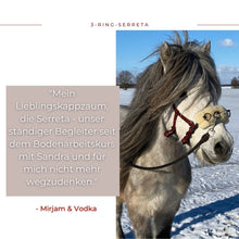 Laden Sie das Bild in den Galerie-Viewer, Serreta, lederummantelt, mit drei Ringen, Handarbeit